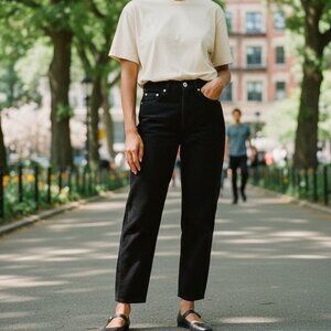 Whistles Barrel Leg Womens Size 30 Wide Whale Corduroy Black Cropped Cords Pants